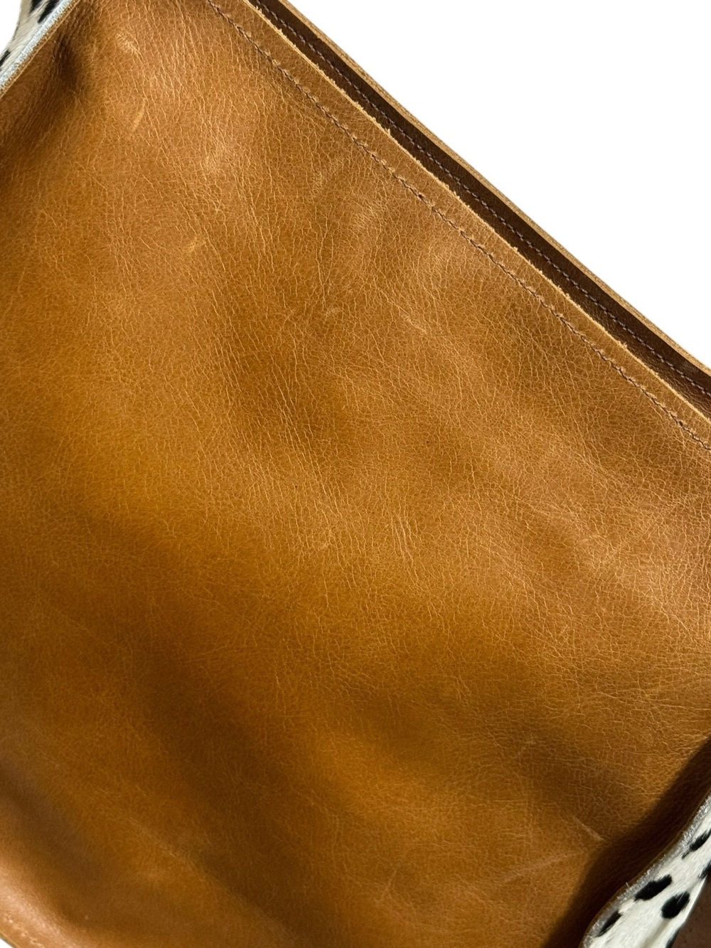 Handmade Genuine Leather Cow Hair Crossbody Bag Cognac $201 Retail NWT - Picture 5 of 16